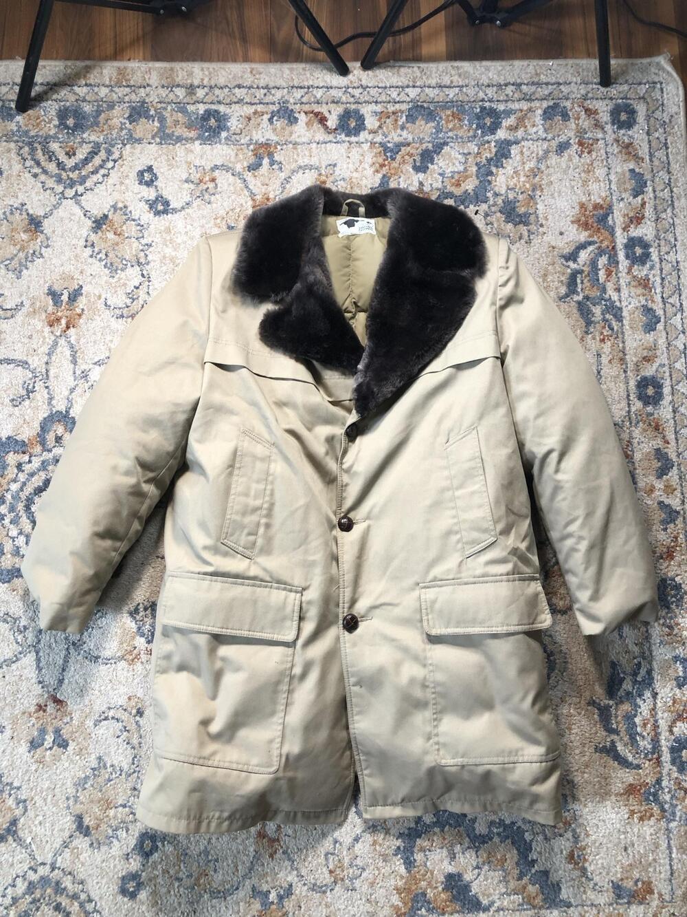 Vintage Orvis Coat Womens 42 Beige Goose Down Parka Fur Collar Canada Winter